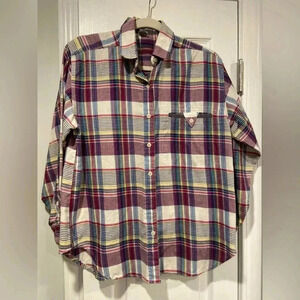 VTG Averroe Cotton Blend Plaid Flannel Corduroy Trim Triangle Locket Size S